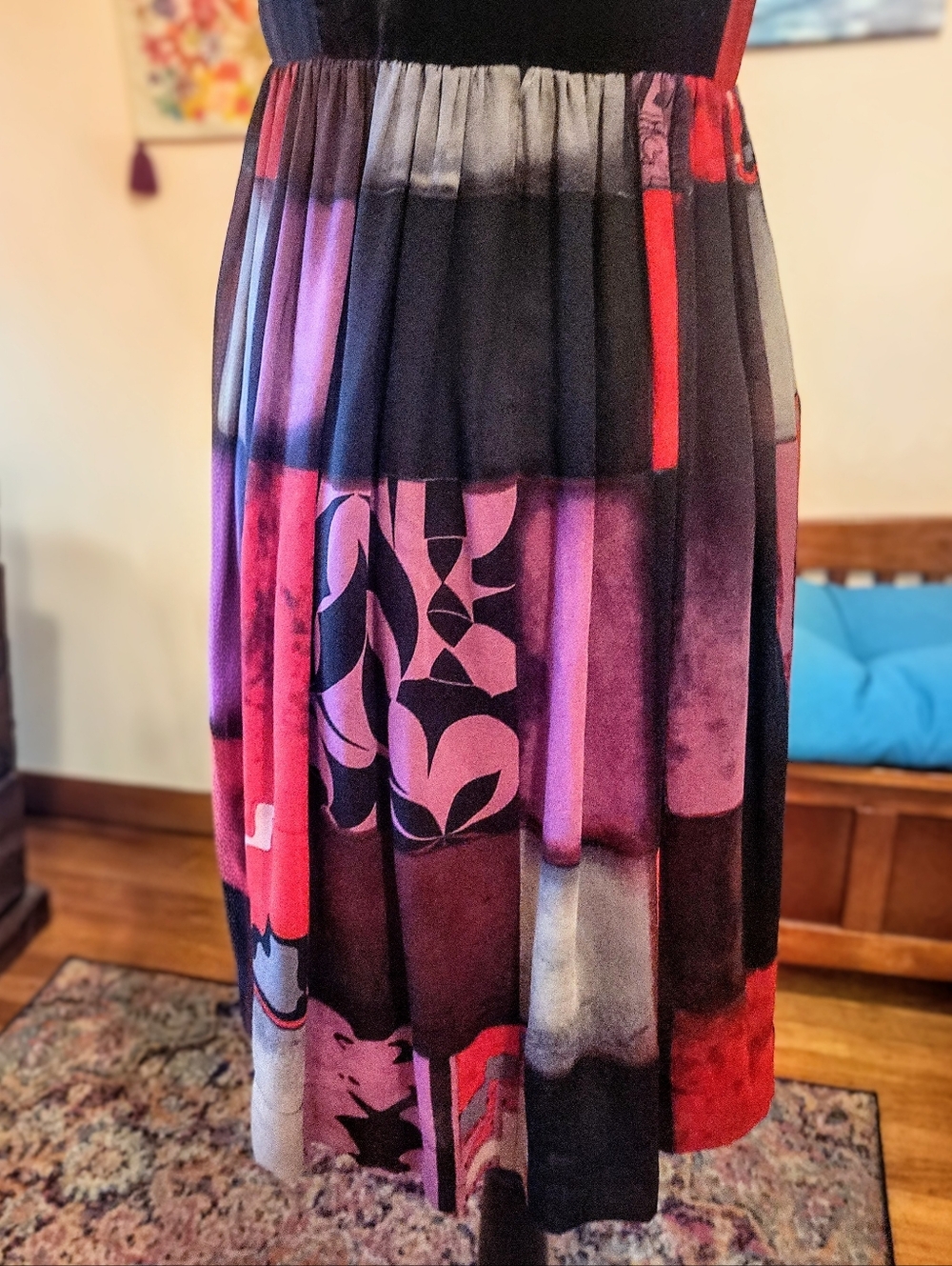 Etro 100% Silk Velvet Detail V-Neck Sleeveless Patchwork Midi Dress, EUC, Large - Picture 8 of 16